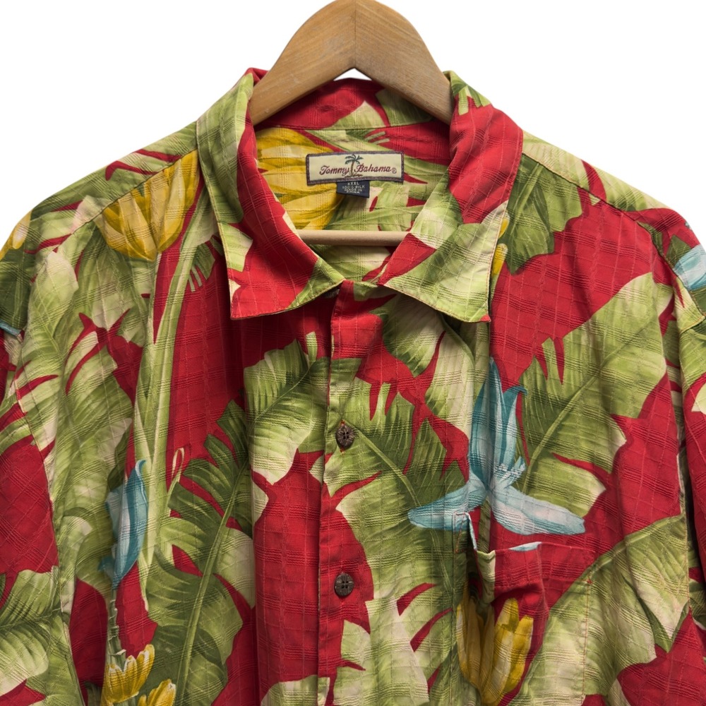 Tommy Bahama Mens Sz XXXL Red/Green Floral Silk Button Front Hawaiian Camp Shirt